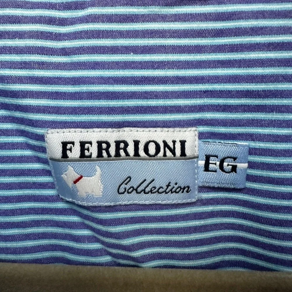 Ferrioni Collection Mens XL Blue White Striped Short Sleeve Button Down Shirt